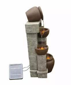 TeamsonUS Teamson Home Solar Powered 4-Tier Cascading Bowls Water Fountain With LED Lights, Brown 15 TeamsonUS Teamson Home Solar Powered 4-Tier Cascading Bowls Water Fountain With LED Lights, Brown