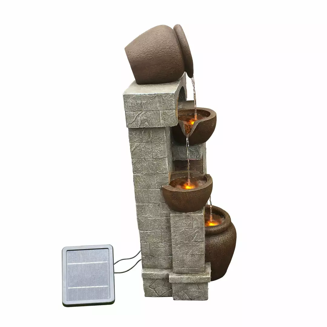 TeamsonUS Teamson Home Solar Powered 4-Tier Cascading Bowls Water Fountain With LED Lights, Brown 8 TeamsonUS Teamson Home Solar Powered 4-Tier Cascading Bowls Water Fountain With LED Lights, Brown