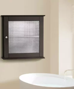TeamsonUS Teamson Home Chesterfield Removable Wooden Medicine Cabinet With Waffle Glass Door, Espresso
