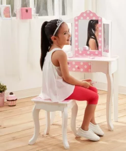 TeamsonUS Fantasy Fields - Fashion Polka Dot Prints Gisele Play Vanity Set - Pink / White Kids