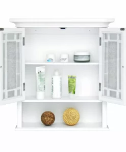 TeamsonUS Teamson Home Windsor Removable Wooden Wall Cabinet With Glass Mosaic Doors, White