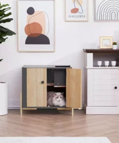 TeamsonUS Teamson Pets Ryder Elevated Wooden Cat Litter Box Enclosure With Side Entrance New