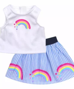 TeamsonUS Kids Sophia's Rainbow Shirt And Striped Skirt For 18" Dolls, Multicolor