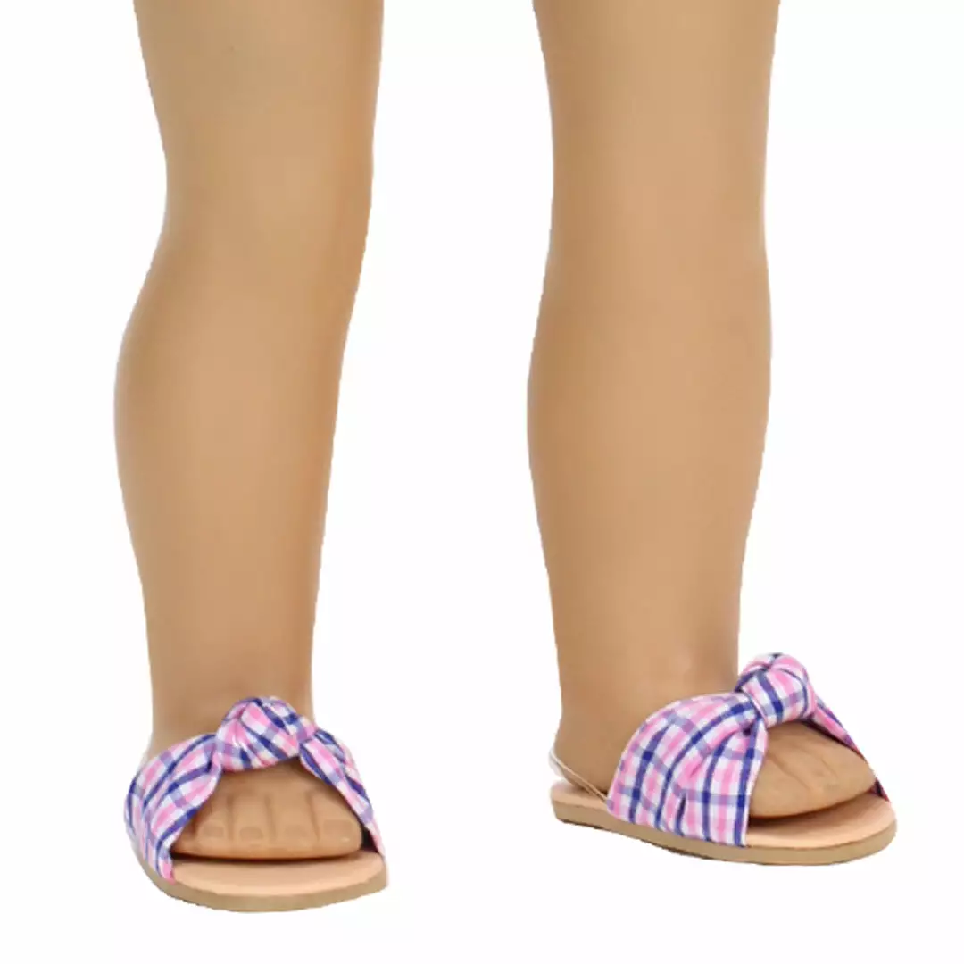 TeamsonUS Kids Sophia's Plaid Fabric Knot Sandal For 18" Dolls, Pink/Blue 4 TeamsonUS Kids Sophia's Plaid Fabric Knot Sandal For 18" Dolls, Pink/Blue