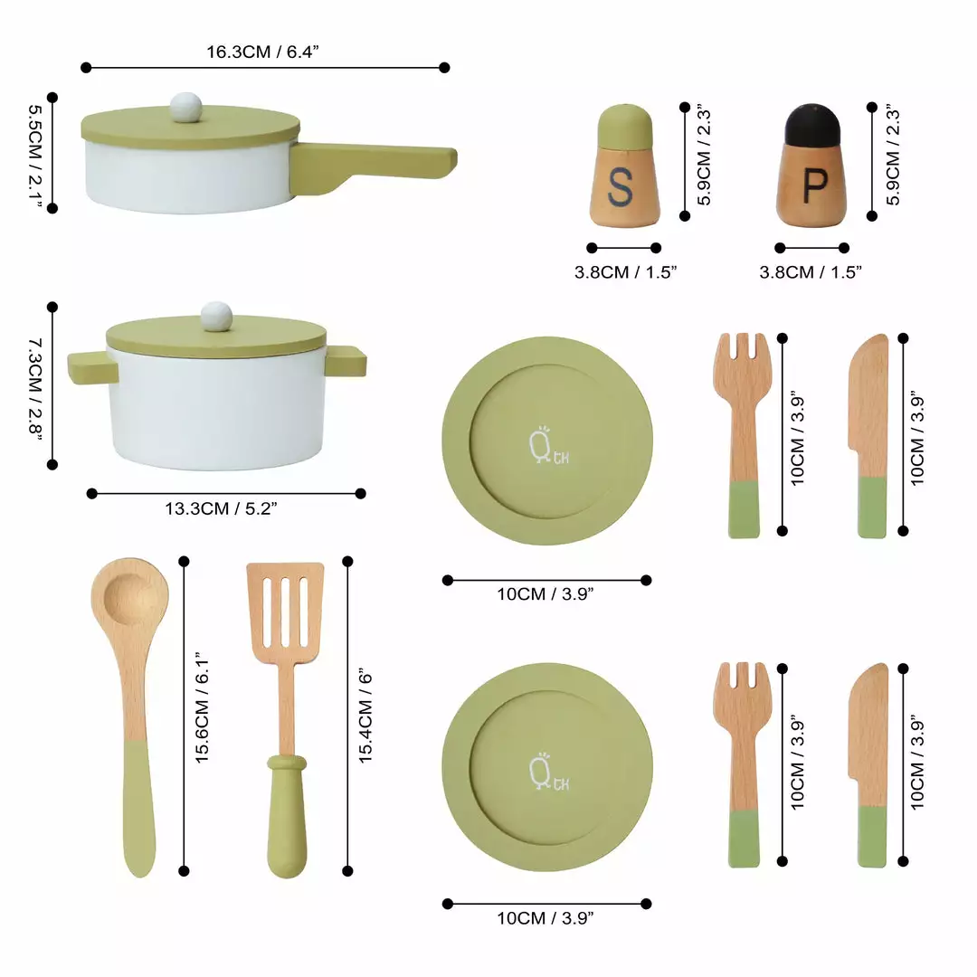 TeamsonUS Teamson Kids Little Chef Frankfurt Wooden Cookware Play Kitchen Accessories, Green 8 TeamsonUS Teamson Kids Little Chef Frankfurt Wooden Cookware Play Kitchen Accessories, Green