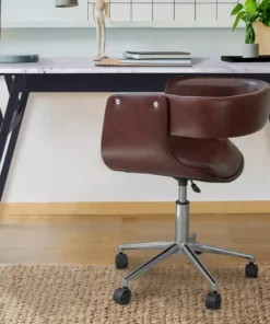 TeamsonUS Teamson Home Modern PU Leather Office Chair With Adjustable Ergonomic Seat, Swivel Base, Brown/Chrome