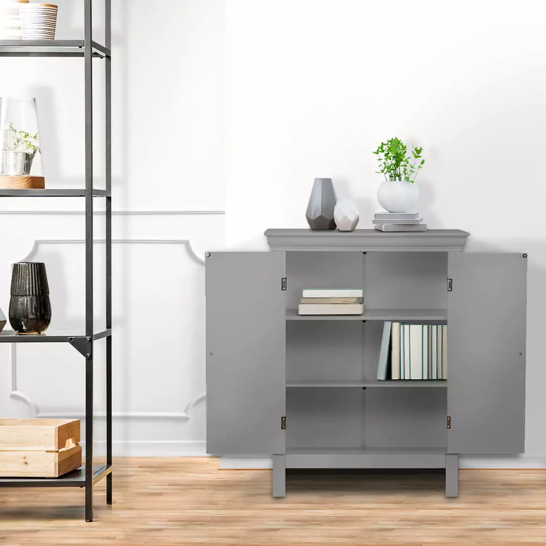 TeamsonUS Teamson Home Stratford Contemporary Wooden Floor Storage Cabinet With Two Doors, Gray 5 TeamsonUS Teamson Home Stratford Contemporary Wooden Floor Storage Cabinet With Two Doors, Gray
