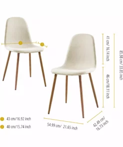 TeamsonUS Teamson Home Minimalist Dining Chair With Wood Grain Metal Legs, Set Of 2, Natural/White