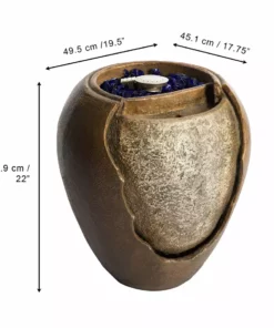 TeamsonUS Teamson Home Large Outdoor Water Fountain Pot With Fire Pit And Fire Glass, Brown New