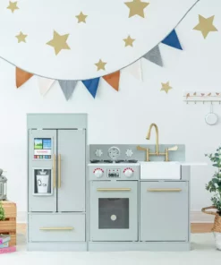 TeamsonUS Teamson Kids - Little Chef Chelsea Modern Play Kitchen - Silver Grey / Gold