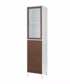 TeamsonUS Teamson Home Tyler Modern Wooden Linen Tower Tall Storage Cabinet With Two Doors, Walnut/White