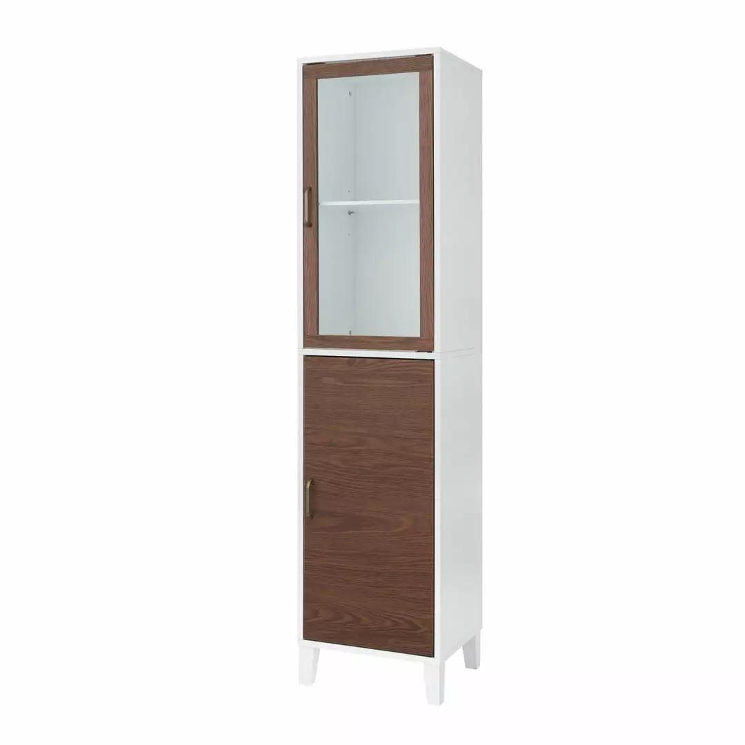 TeamsonUS Teamson Home Tyler Modern Wooden Linen Tower Tall Storage Cabinet With Two Doors, Walnut/White 3 TeamsonUS Teamson Home Tyler Modern Wooden Linen Tower Tall Storage Cabinet With Two Doors, Walnut/White