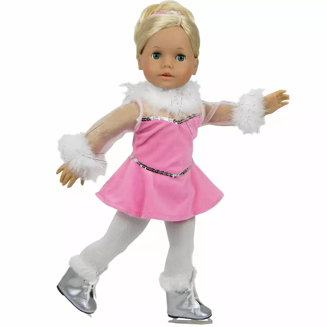 TeamsonUS Kids Sophia's Complete Figure Skating Outfit With Dress, Ice Skates And Accessories For 18" Dolls, Pink/Silver 3 TeamsonUS Kids Sophia's Complete Figure Skating Outfit With Dress, Ice Skates And Accessories For 18" Dolls, Pink/Silver