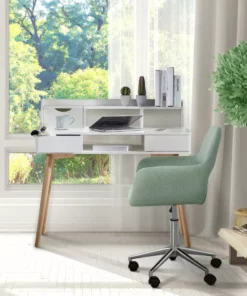 TeamsonUS Teamson Home Modern Fabric Office Chair With Adjustable Ergonomic Seat, Swivel Base, And Wheels, Mint/Chrome