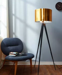 TeamsonUS Teamson Home Romanza 60" Postmodern Tripod Floor Lamp With Drum Shade, Matte Black/Gold