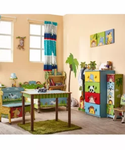 TeamsonUS Fantasy Fields Wooden Sunny Safari Painted Night Stand With 2 Drawers, Multicolor