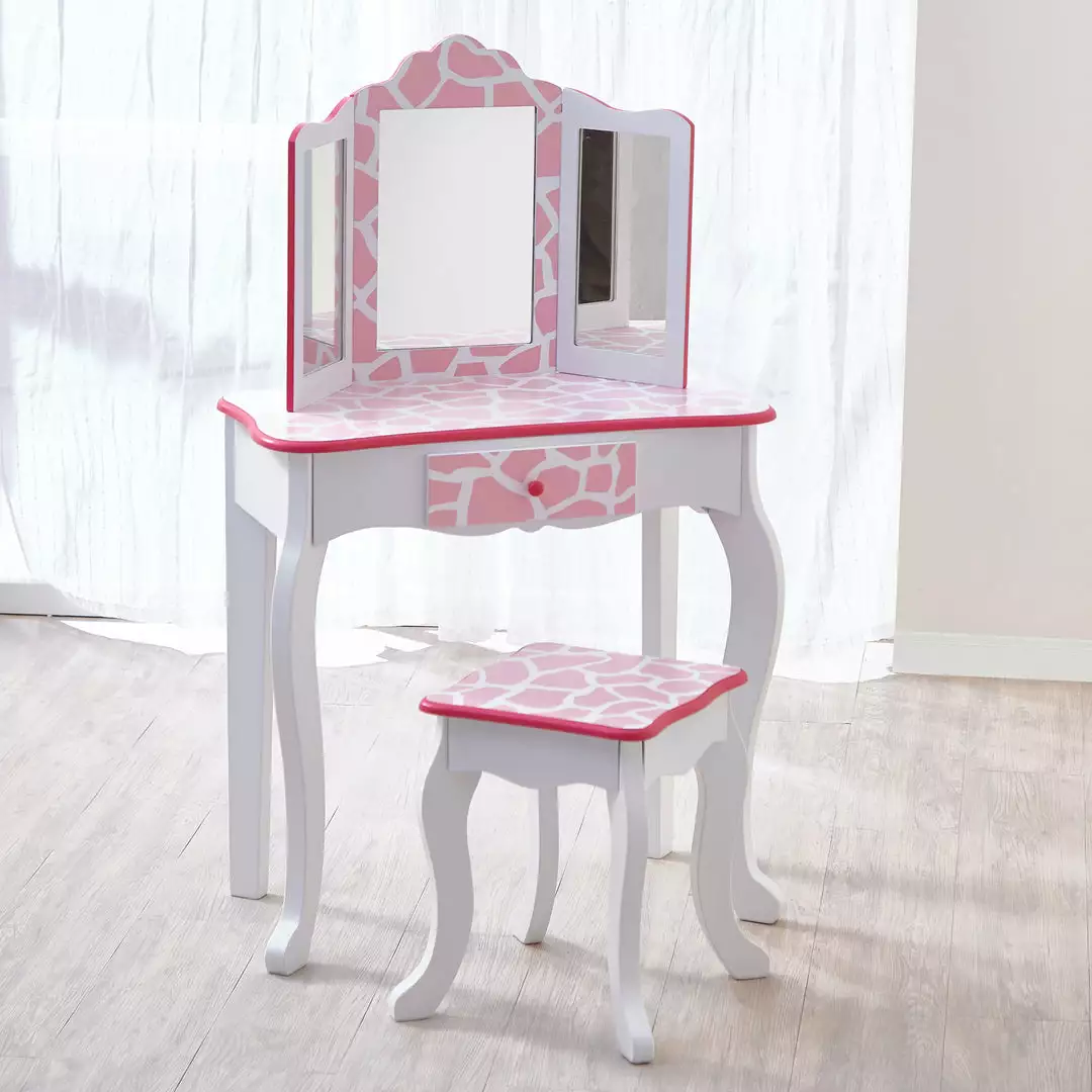 TeamsonUS Fantasy Fields - Fashion Giraffe Prints Gisele Play Vanity Set - Pink / White 5 TeamsonUS Fantasy Fields - Fashion Giraffe Prints Gisele Play Vanity Set - Pink / White