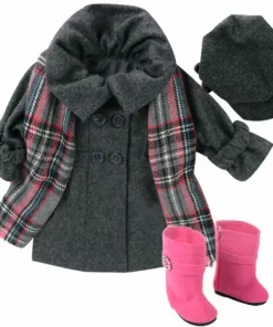 TeamsonUS Sophia's 4 Piece Winter Coat With Boots Set For 18'' Dolls, Gray/Pink Kids