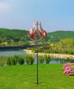 TeamsonUS Teamson Home Outdoor Tulip Kinetic Windmill Sculpture, Tangerine