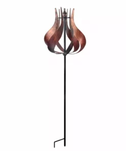 TeamsonUS Teamson Home Outdoor Tulip Kinetic Windmill Sculpture, Tangerine