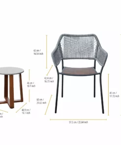 TeamsonUS Teamson Home Outdoor 3-Piece Stackable Patio Set With Two Rope Eucalyptus Chairs And Bistro Table Set, Gray