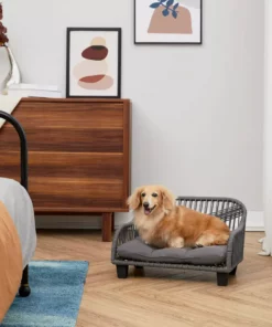 TeamsonUS Teamson Pets Lachesis Outdoor Woven Rope Cat Or Small Dog Daybed With Cushion, Gray New