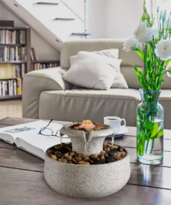 TeamsonUS Teamson Home Natural Tabletop Tiered Fountain With LED Light, Stone