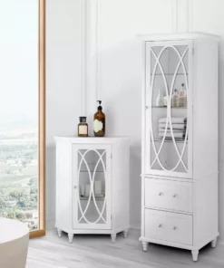 TeamsonUS Teamson Home Florence Wooden Linen Tower Cabinet With Storage, White