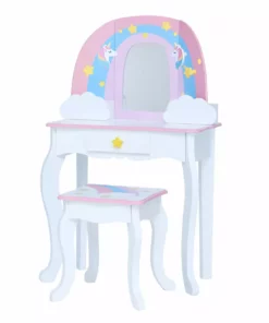 TeamsonUS Fantasy Fields Little Dreamer Rainbow Unicorn Vanity Table Set With Mirror And Stool, White Kids