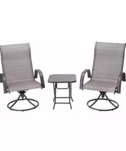 TeamsonUS New Teamson Home Indoor/Outdoor 3 Piece Steel Bistro Table With Swivel Chairs Set, Tan