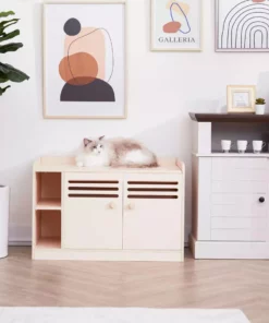 TeamsonUS Teamson Pets Robin Vented Wooden Cat Litter Box Enclosure Storage Bench, White