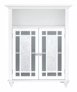 TeamsonUS Teamson Home Windsor Wooden Floor Cabinet With Glass Mosaic Doors, White