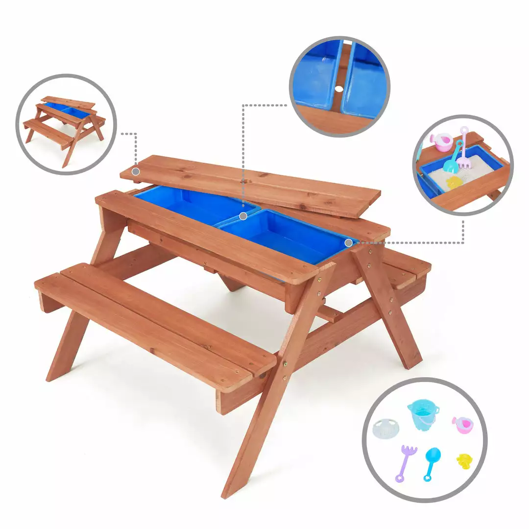 TeamsonUS Teamson Kids Outdoor Wooden Picnic Table With 2 Sensory Bins For Sand/Water Play Plus Accessories, Warm Cherry 6 TeamsonUS Teamson Kids Outdoor Wooden Picnic Table With 2 Sensory Bins For Sand/Water Play Plus Accessories, Warm Cherry