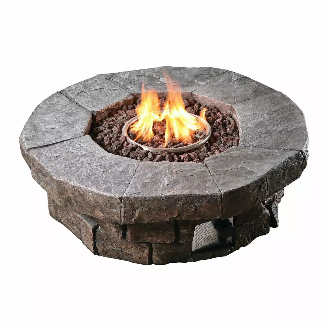 TeamsonUS Teamson Home Outdoor Circular Stone-Look Propane Gas Fire Pit, Slate Gray 3 TeamsonUS Teamson Home Outdoor Circular Stone-Look Propane Gas Fire Pit, Slate Gray