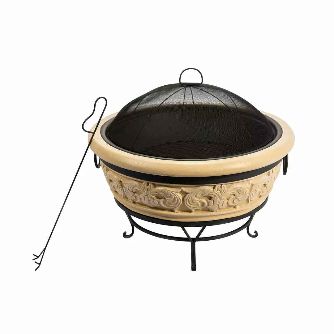 TeamsonUS Teamson Home 27" Outdoor Round Wood Burning Fire Pit With Faux Concrete And Steel Base, Stone/Black 5 TeamsonUS Teamson Home 27" Outdoor Round Wood Burning Fire Pit With Faux Concrete And Steel Base, Stone/Black