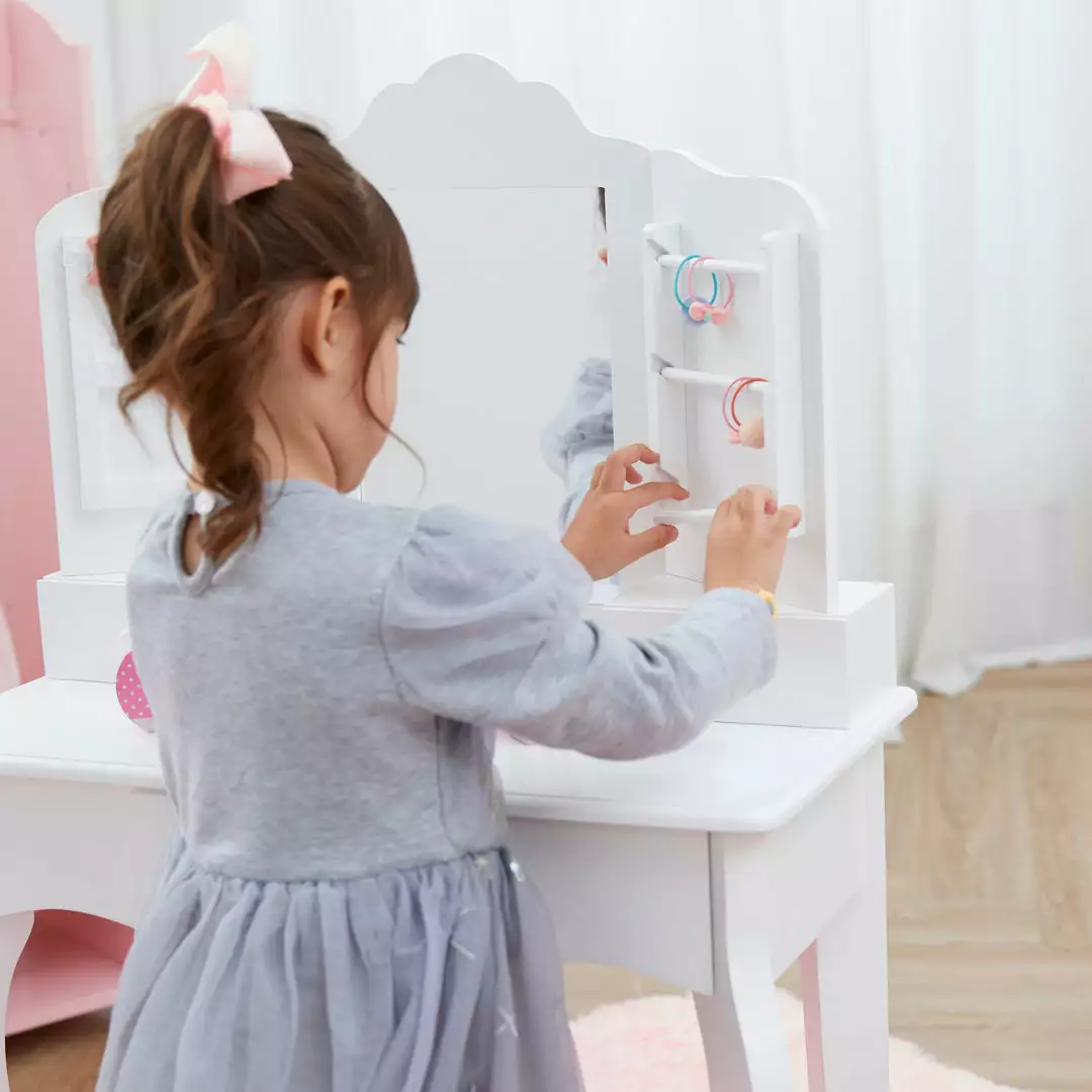 TeamsonUS Fantasy Fields Little Princess Anna Vanity Set With Mirror, Drawers, Jewelry Storage, And Stool, White New 9 TeamsonUS Fantasy Fields Little Princess Anna Vanity Set With Mirror, Drawers, Jewelry Storage, And Stool, White New