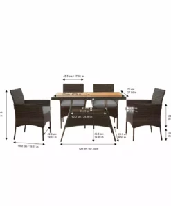 TeamsonUS Teamson Home Outdoor 5 Piece Rattan And Acacia Wood Patio Dining Set With Four Chairs And Table, Brown 11 TeamsonUS Teamson Home Outdoor 5 Piece Rattan And Acacia Wood Patio Dining Set With Four Chairs And Table, Brown