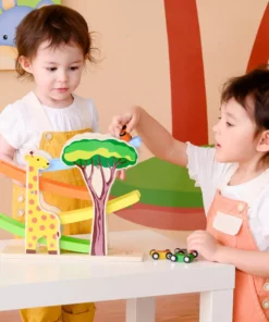 TeamsonUS Teamson Kids Preschool Play Lab Wooden Safari Ramp Racer With Animal Print Cars, Multicolor