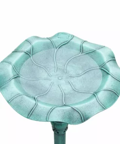 TeamsonUS Teamson Home Decorative Polyresin Lotus Leaf Pedestal Birdbath With LED Light, Green