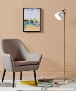 TeamsonUS Teamson Home Quincy Modern Monopod Floor Lamp With Antique Brass Finish, White