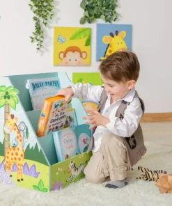 TeamsonUS Fantasy Fields Kids Painted Wooden Sunny Safari 3-Tiered Bookshelf, Blue/Green