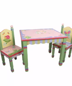 TeamsonUS Fantasy Fields Kids Painted Wooden Magic Garden Table With 2 Chairs, Multicolor