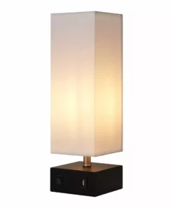 TeamsonUS Teamson Home Colette 14.5" Modern Metal Table Lamp With Square Shade And USB Port, Black/White