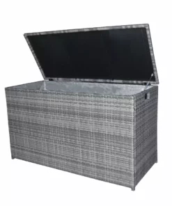 TeamsonUS Teamson Home Wicker 154 Gallon Outdoor Deck Box For Cushions Or Pool Accessory Storage, Gray New