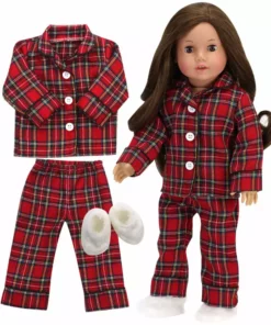 TeamsonUS Kids Sophia's Red Flannel Pajamas And Slippers Set For 18" Dolls 11 TeamsonUS Kids Sophia's Red Flannel Pajamas And Slippers Set For 18