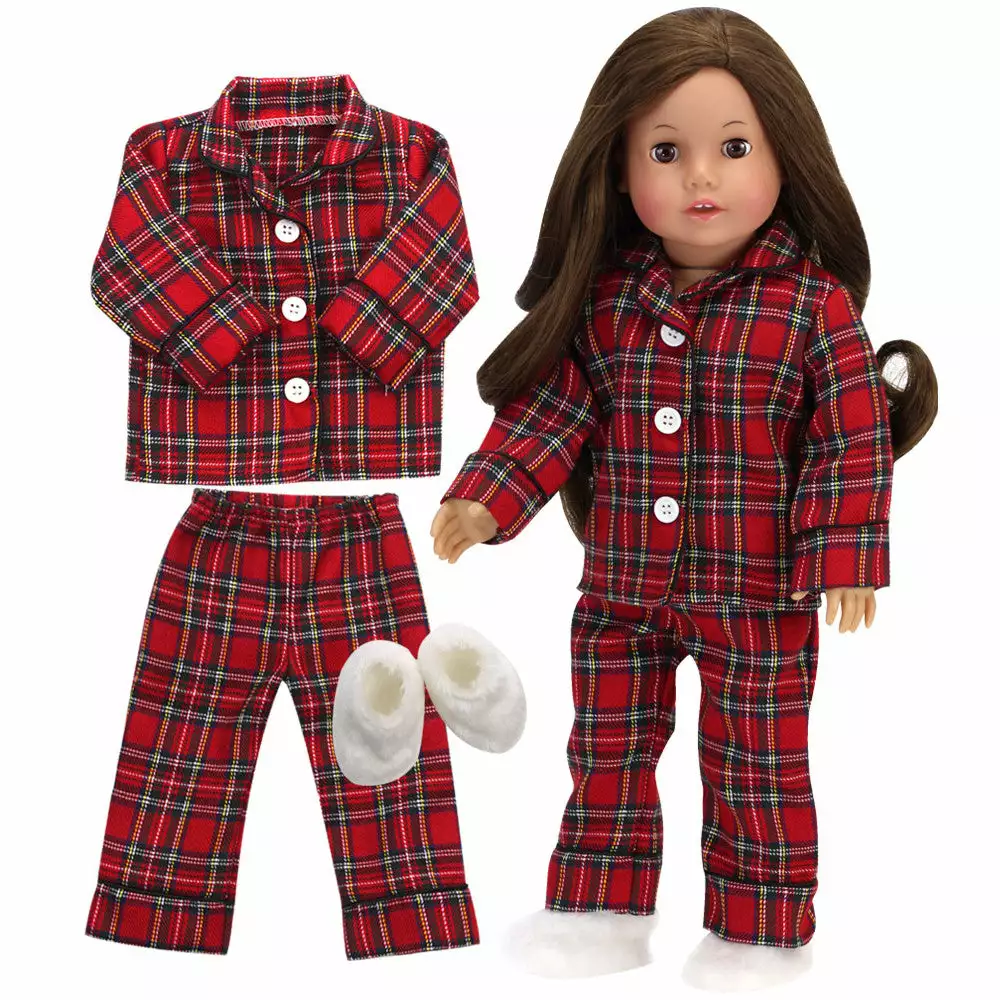 TeamsonUS Kids Sophia's Red Flannel Pajamas And Slippers Set For 18" Dolls 7 TeamsonUS Kids Sophia's Red Flannel Pajamas And Slippers Set For 18" Dolls