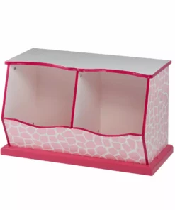 TeamsonUS Fantasy Fields Kids Painted Wooden Toy Storage Cubby With Fashion Giraffe Prints, Pink