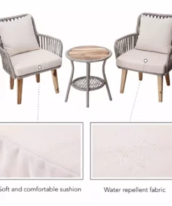 TeamsonUS Teamson Home Indoor/Outdoor 3 Piece Wicker Bistro Patio Set With Table, Chairs And Cushions Set, Tan/Brown