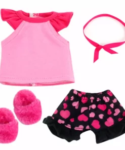 TeamsonUS Sophia's Pajama Set With Slippers For 14.5" Dolls, Pink/Black Kids