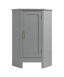 TeamsonUS Teamson Home Mercer Mid Century Modern Wooden Wedge-Shaped Corner Floor Storage Cabinet, Gray